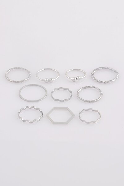 Ervalina Yüzük Set Gümüş Rengi 10'lu 0029