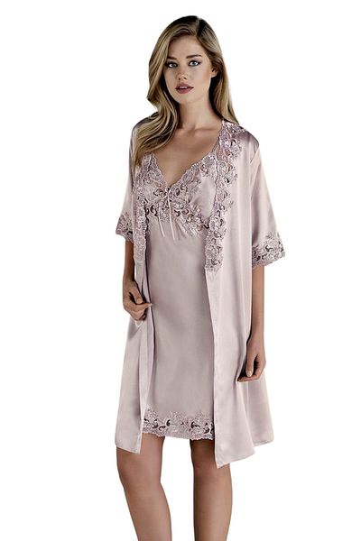 Espuar 250 High Quality Satin Lace Nightgown And Dressing Gown Set