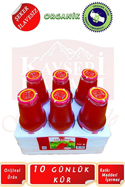 Kayseri Pazarı Gilaburu Suyu Nektarı 10 Gün Kullanım 1000ml 6 Adet Cam Şişe Şeker Ilavesiz