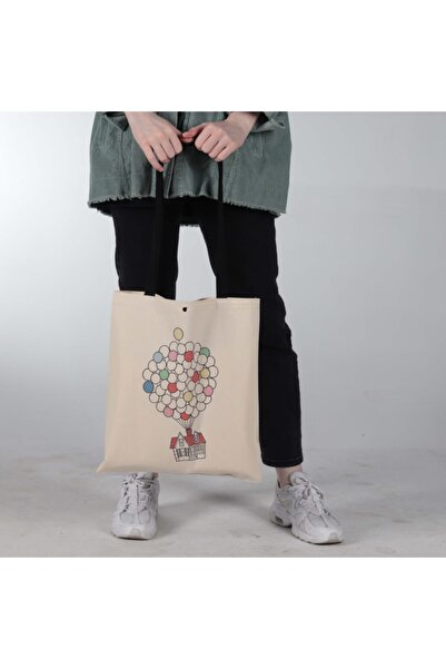 pamukcanta Kadın Krem Balon Ev Çıtçıtlı Bez Çanta