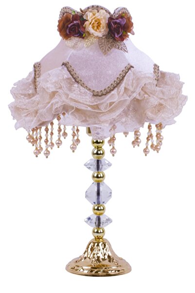 Dekovien Kadife Kaplı El Yapımı Klasik Model Abajur Vintage Vizon