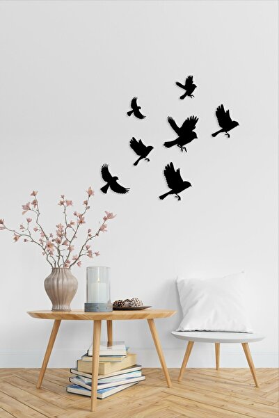 NT Handmade Siyah Ahşap Uçan Kuş Sürüsü Duvar Dekoru - Salon Oturma Yatak Çocuk Odası Için Mdf Tablo Seti