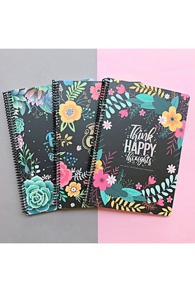 Gıpta Think Happy Cardboard Cover Spiraled Lined 100 Sheets Notebook A4