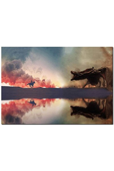 Cakatablo Ahşap Tablo Game Of Thrones Ejderhayla Savaş Görseli (35x50 Cm Boyut)