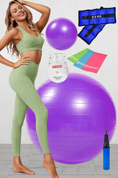 Jet 9 Pilates Set Plates Set Pilates Ball Hand Foot Weight 0.5kg, 3 Piece Resistance Band Elastic Purple