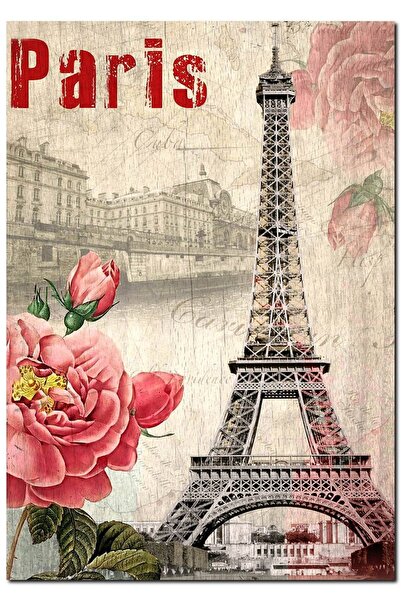 Cakatablo Tablou din lemn Eiffel Rose Paris Imagine cu litere (Dimensiune 25x...