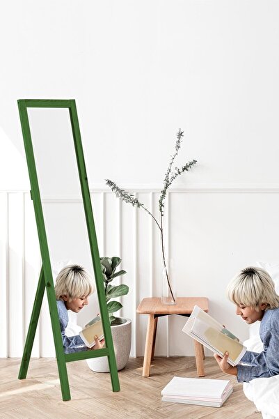 bluecape Marbella 36x143cm Yeşil Doğal Ağaç Ayaklı Butik Boy Aynası