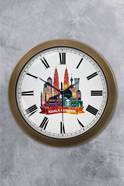 Platin Saat هدية ساعة حائط معدنية عتيقة مقاس 36 سم تحمل عنوان كوالالمبور