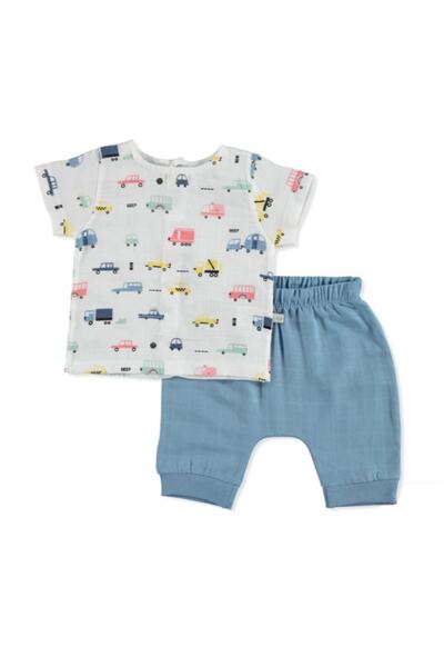 For My Baby طقم شورت تي شيرت من قطعتين من الموسلين بنمط سيارة للأطفال الرضع