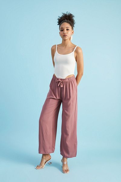 Bukamiss Women's Dusty Rose Viscose Woven Trousers