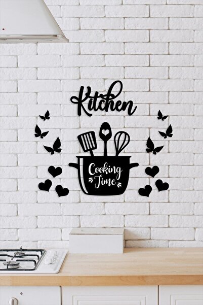 NT Handmade Siyah Ahşap 14 Parça Kitchen Kelebek Tencere Duvar Dekoru - Mutfa...