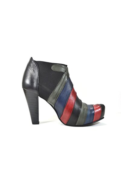 Elize 40 Hakiki Deri Lacivert Klasik Topuk Platform Şık Kadın Bot