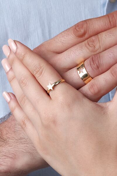 Sortie Aksesuar Çelik Yıldız Figürlü Boyu Ayarlanabilir 2'li Çift Yüzük 008