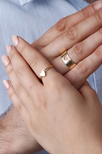 Sortie Aksesuar Çelik Kalp Figürlü Boyu Ayarlanabilir 2'li Çift Yüzük 003