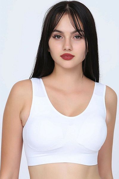 Q-EN Women's Bamboo Strap Large Size Padded Bustier / Sports Bra