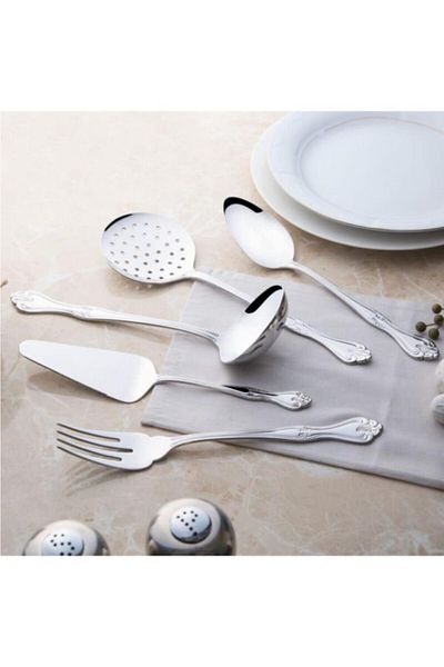 Nehir Lalezar Serving Set - 5 Piece Ladle, Spoon and Colander Set
