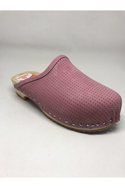 TERLİKSABO Pembe Nubuk Tahta Sabo Terlik