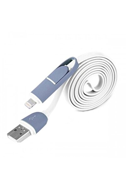 WOZLO Iphone Samsung 2 In 1 Usb Kablosu Data Şarj Şarz Kablosu - Lightning Mi...