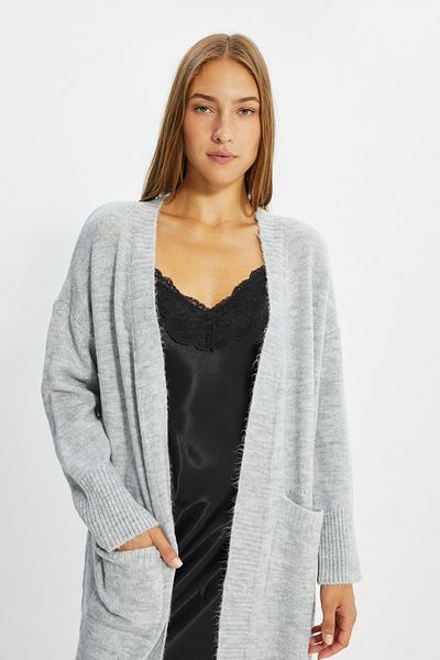 Trendyol Collection Šedý dlouhý pletený cardigan TWOAW21HI0225