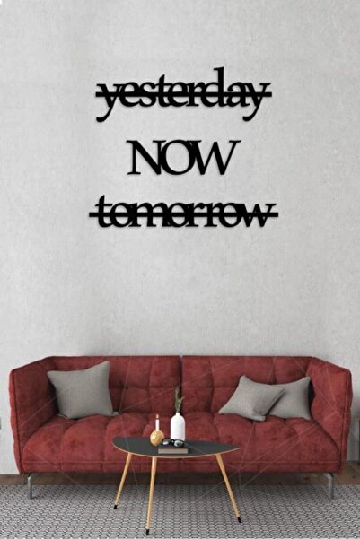 Genel Markalar Ingilizce Zaman Harfli Ahşap Dekoratif Tablo - Dekoratif Duvar Yazısı - Yesterday Now Tomorrow Dekor