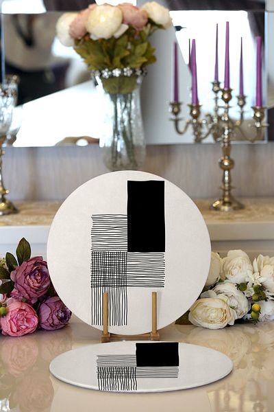 Realhomes 2-Piece Abstract Style Digital Printed Decorative Round Plate & Placemat with Onedraw Drawing