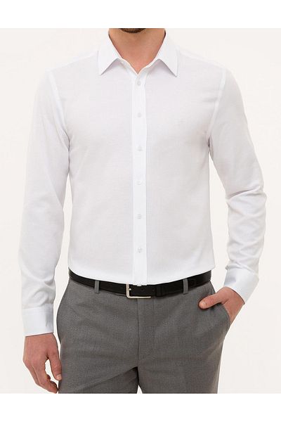 TANİŞ GİYİM Ανδρικό Slim Fit Dobby Classic Απλό Λευκό Πουκάμισο