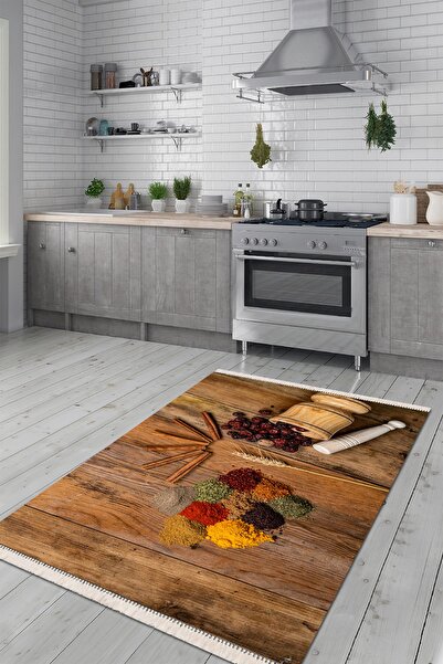 Modern home Modern Baharat Temalı Mutfak Halısı Kolay Temizlenebilen Kaymaz T...