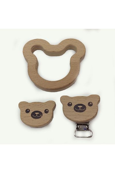 orhanucuzluk Figured Wooden Pacifier Clip Teddy Bear