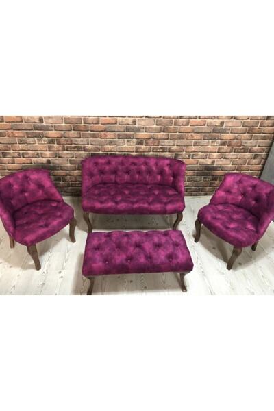 ElizzanMobilya Fuşya Çay Seti Berjer Koltuk Takımı 2+1+1 Koltuk Bench Bank