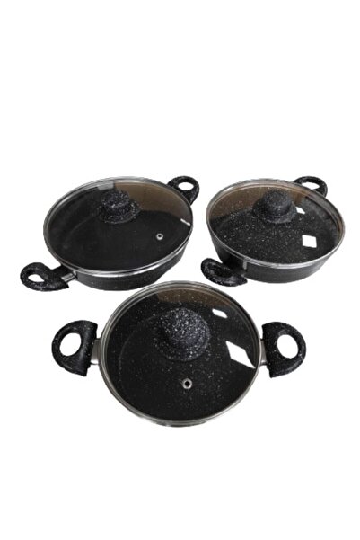 Assos Ögüven Defne 6 Parça Cam Kapaklı Siyah Granit Sahan Set