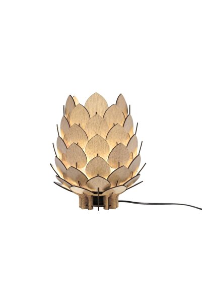 Modamonline Kozalak Abajur Ahşap Dekoratif Lamba Krem 3037