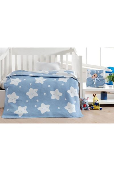 Dolce Bonita Home Cotton Double Sided Baby Blanket 100X120 Star Light Blue
