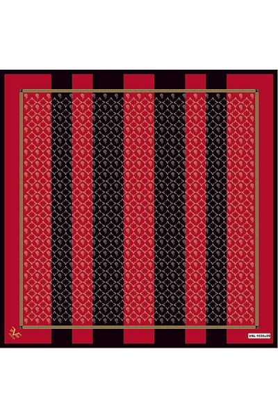 19V69 ITALIA Eșarfă din twill negru Roșu Claret Model în dungi Seria Neagră Cu Umeraș pentru eșarfe 90x90 Cm
