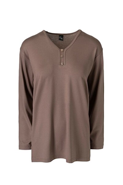 ModaMinar Μπλούζα μεγάλου μεγέθους με βαμβακερή λαιμόκοψη V με 3 κουμπιά