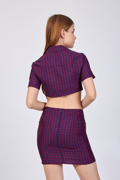 Volanlı Jachetă de cămașă Crop Top în carouri