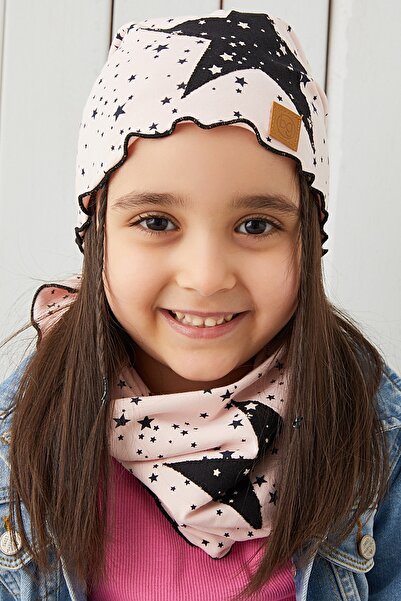 Babygiz Pudra Siyah Çocuk Bebek Bere Boyunluk Set Yumuşak %100 Pamuklu Penye ...