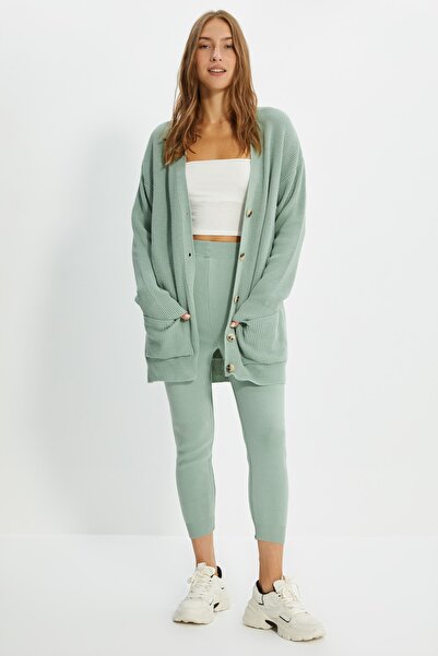 Trendyol Collection Mintgrünes Strickoberteil und -unterteil-Set mit Taschend...