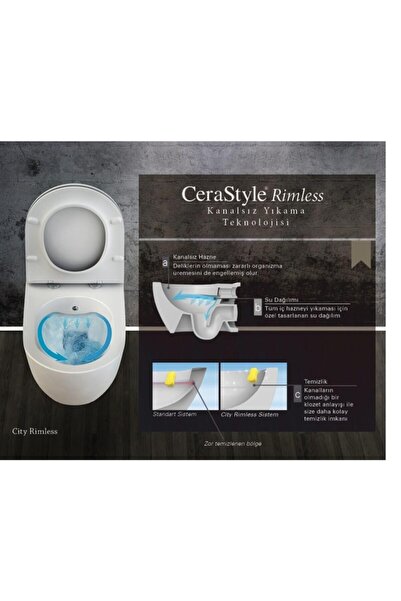 Turkuaz Cerastyle City Rimless Kanalsız Asma Klozet Ve Inci Yavaş Kapanan Kapak