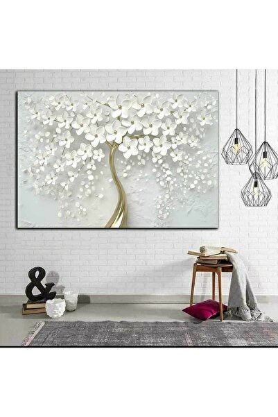 HEDİYE AKSESUARCIM Resimli Tablo Dekoratif Beyaz Çiçekler Tablosu Kanvas Tablo