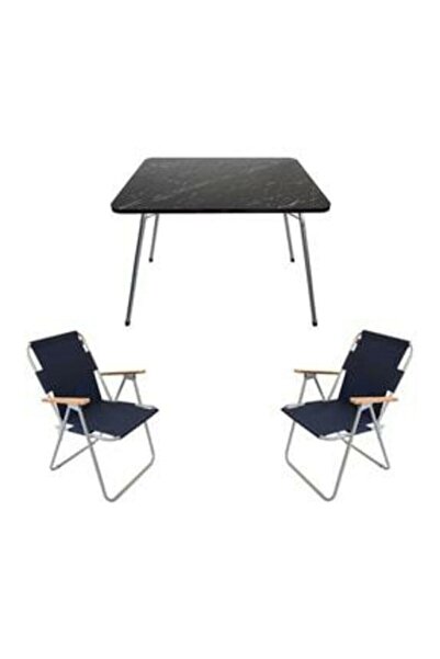 Mocca Style 60x80 Katlanır Masa + 2 Adet Lacivert - Mavi Kamp Sandalyesi Katl...