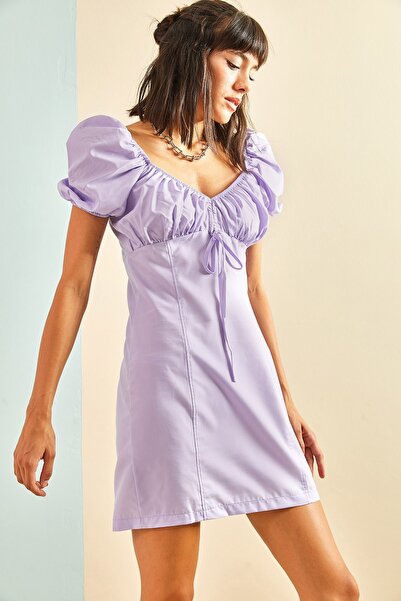 Bianco Lucci Women's Lace-up Front and Elastic Back Balloon Sleeve Mini Dress