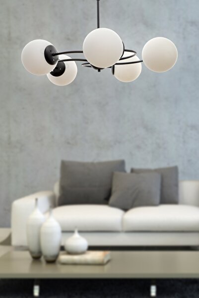 Begüsa Dönence 5.li Siyah-beyaz Camlı Avize