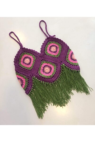 Maya Collection Motif Detaylı, Püsküllü, Koton Örgü Bluz