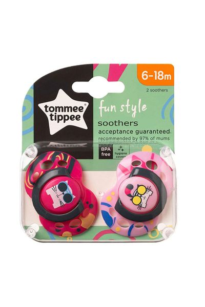 tommee tippee Unisex Baby Pink Patterned Fun Style Pacifier Set of 2 6-18 Months