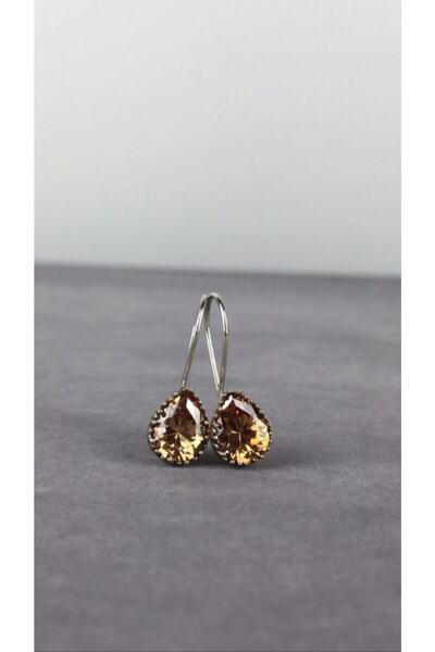 BEY SİLVER Sitrin Taşlı Otantik Kadın Gümüş Küpe