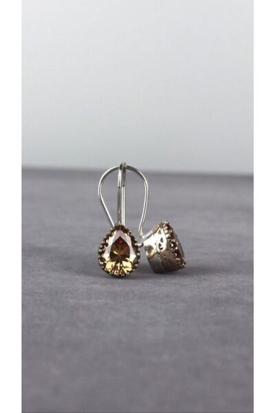 BEY SİLVER Sitrin Taşlı Otantik Kadın Gümüş Küpe