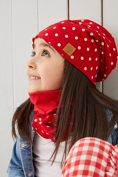 Babygiz Red White Baby Girl Beanie Neck Collar Set Soft 100% Cotton Combed Cotton Trend Series