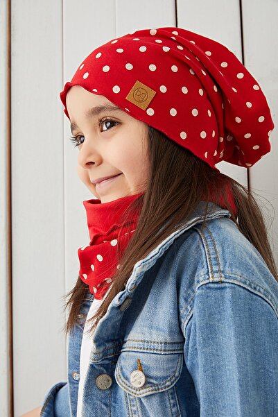 Babygiz Red White Baby Girl Beanie Neck Collar Set Soft 100% Cotton Combed Cotton Trend Series
