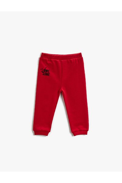 Koton Boy's Red Cotton Sweatpants Printed