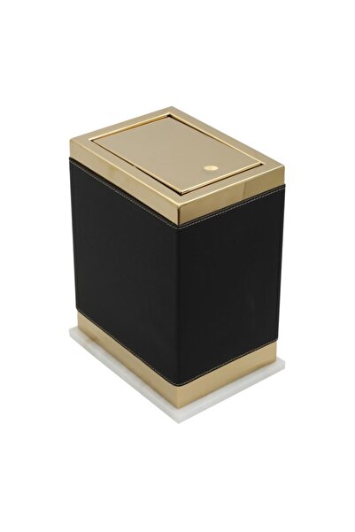 Mayaglory Vogue Serisi Doğal Mermer Taş Deri Çöp Kovası Siyah Gold Renk 4226